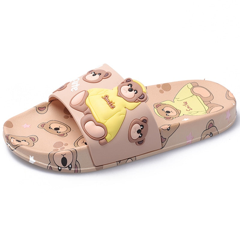 REAVE CAT New 2022 Women Slippers Open Toe 2cm Heels Cute Cartoon Bear Stylish Soft Comfort Non-Slip Bathroom Summer A3769