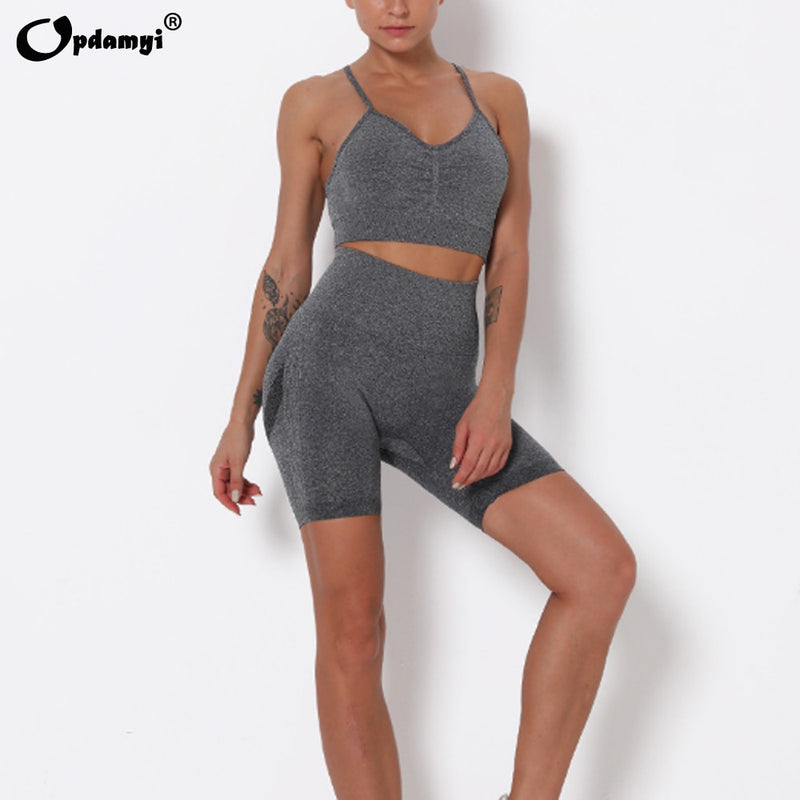 Women Seamless Yoga Set Sports Bra High Waist Leggings Fitness Sets Gym Shorts Running Sportswear Workout Clothes Sports Suits