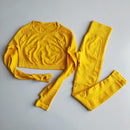 Women Seamless Yoga Sets High Waist Gym Mesh Leggings Shirts Suit Long Sleeve Fitness Workout Sports Running Thin Yoga Sets