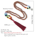 108 Original Rudraksha Beaded Knotted 7 Chakras Mala Necklace Meditation Yoga Prayer Rosary with OM Pendant Tassel Jewelry