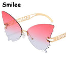 Unique Oversized Rimless Butterfly Sunglasses Orange Gradient women's glasses Big Cat Eye Fashion Shades Letter Temples UV400