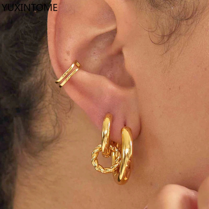 925 Sterling Silver Ear Needle Geometry Square Hoop Earring for Women Simple Double Round Pendant Huggie Earrings Jewelry Gift