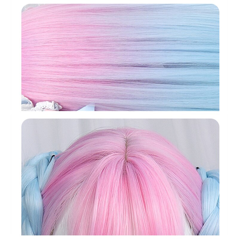 Gradient Pink Blue Lolita Wig Creamy Neon Women Harajuku Long Straight Hair Cute Bangs Adult Chic Girls Cosplay Daily Wear