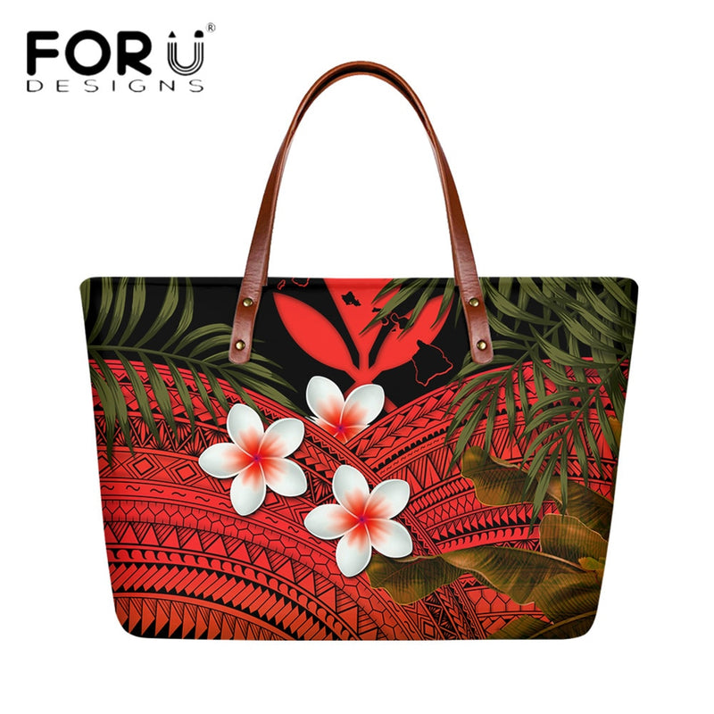 FORUDESIGNS High Quality Women Handbag Polynesian Pattern Hibiscus Flower Printing Personal Luxury Female Shoulder Bolsas