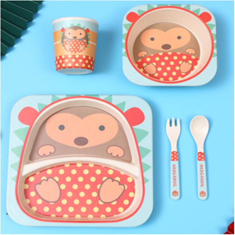 Imebaby5 piece set bamboo tableware bamboo bowl baby feeding plate creative cartoon children bowl / cup / fork spoon gift set