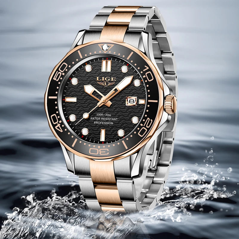 2023 Sport Wristwatch For Man LIGE Top Brand Stainless Steel Waterproof Clocks Men Watch Military Quartz WristWatch Montre Homme