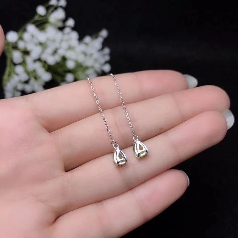 Classic Silver Long Drop Earrings for Party Natural Peridot Drop Earring 925 Silver Peridot Drop Earrings Gemstone Drop Earrings