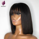 Bang Wig Human Hair Short Bob Human Hair Wigs Straight Lace Front Fringe 13x6 Lace Frontal Wig Peruvian Remy 5x5 Silk Top Wigs