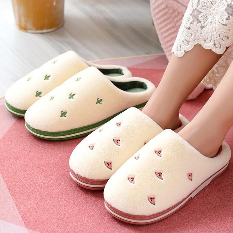 Fashion Fruit Indoor Slippers Women Warm Plush Home Slipper Anti-slip Soft Lovers Winter Shoes Banana Cherry Ladies Slides SH450