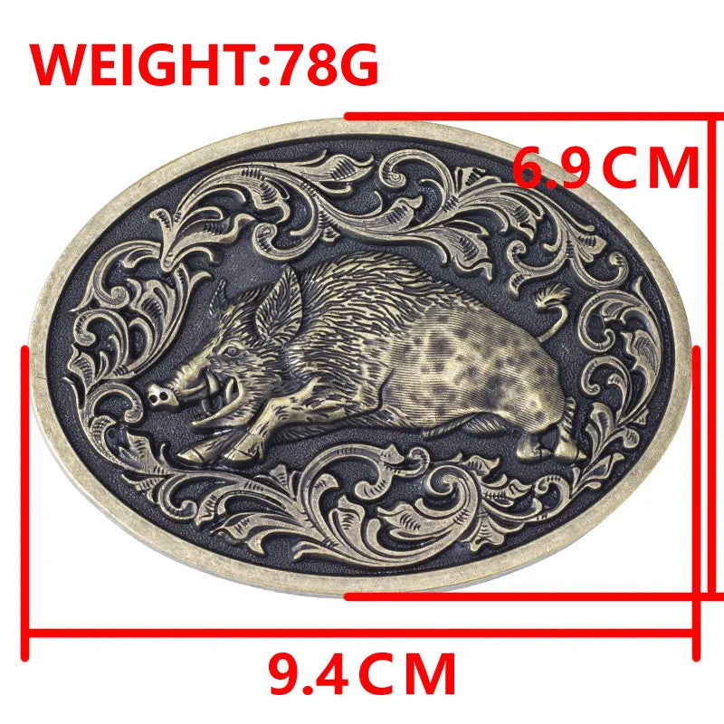 YonbaoDY Wild boar  belt Buckle  3.8cm width waistband DIY Jungle hunting scene