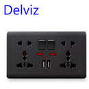 Delviz Wandsteckdose Universal 5-Loch, 2.1A Dual-USB-Ladeanschluss, 146mm*86mm, LED-Anzeige, UK Standard USB-Steckdose mit Schalter