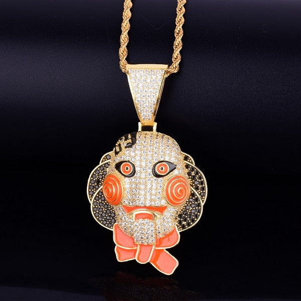 Skull Pendant Necklace Gold Color Ice Cubic Zircon Men's Hip Hop Rock Jewelry