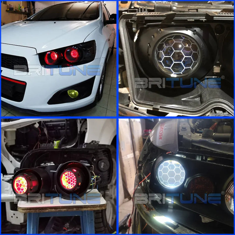 Bi-xenon HID Projector Lens with LED Devil Eyes Super 2.5 inch Honeycomb Lens H4 H7 Headlight Tuning Car Accessories Styling Kit