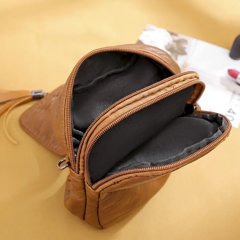 New SmalTassel Designer Purse Messenger PU Leather Shoulder Bag Casual Handbag Crossbody Bags for Women Phone Pocket Girl