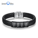 JewelOra Personalized Men Braided Leather Bracelets with Custom Beads Engraved Family Name Stainless Steel Bracelets for Men Dad