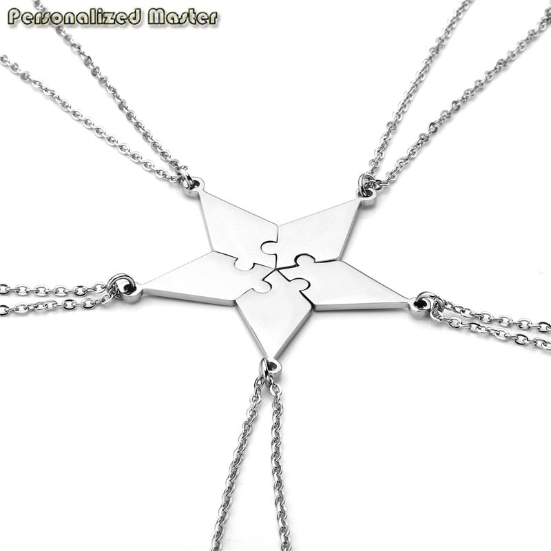 Personalized Master Customized Name Stainless Steel Pentagram Puzzle Pendant Necklace Friends Sisters Brothers BFF Necklace Gift