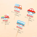Happy Birthday Cake Plane Car Bus Engineering Vehicle Decor Flag Kids Boys Party DIY Baking Supplies Cupcake Toppers Baby Shower