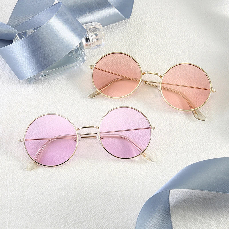 Purple Classic Round Sunglasses Woman Circle Oval Design Ladies Sunglasses Fashion Brand Alloy Ocean Mirror Oculos De Sol