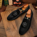 Hanmce 2025 New Design Fashion Velvet Material Slip On Luxury Hand Made Smoking Men Shoes