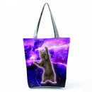 New Lady Tote Bags Black White Cute Cat Printed Fabric Eco Handbag High Capacity Shopping Office Reusable Casual Shoulder Bag