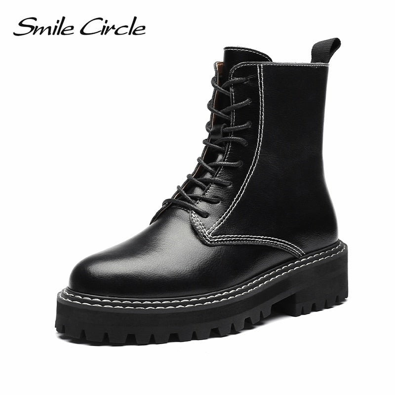 Smile Circle Ankle Boots Women Flats Platform shoes Fashion Round toe Comfortable Casual Short Boots Ladies