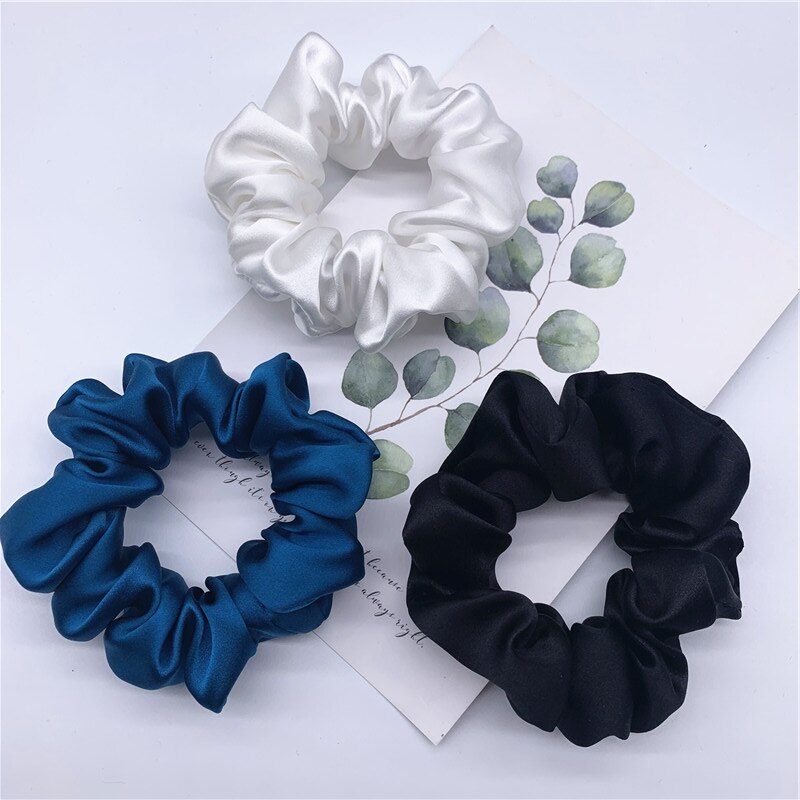 100% Pure Silk Hair Scrunchie Width 3.5cm Hair Ties Band Girls Ponytail Holder Luxurious Colors Sold by one pack of 3pcs