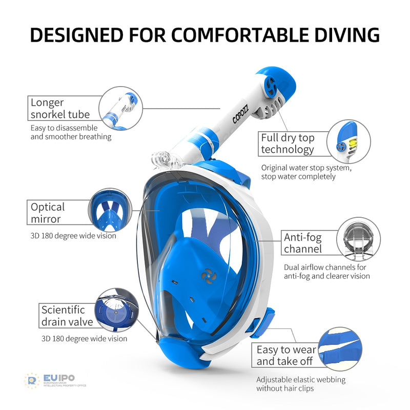 Full Face Scuba Diving Mask Anti Fog Goggles with Camera Mount Underwater Respiratory Mask Snorkel Swimming Mask for Adult Youth