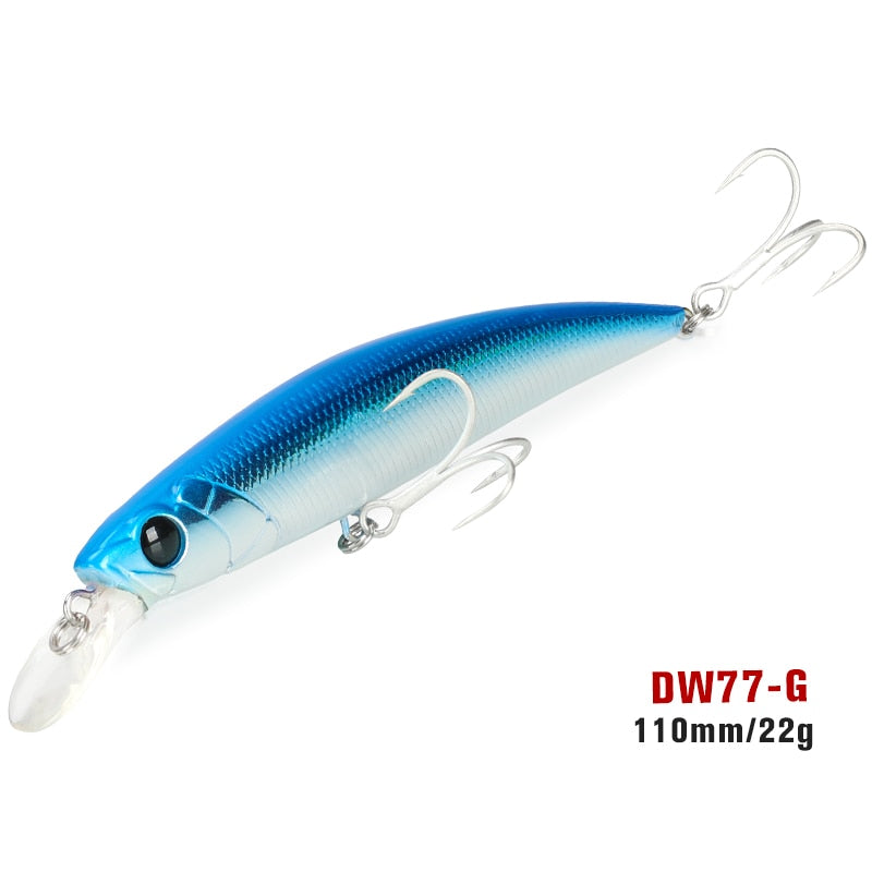 TSURINOYA 110S Long Casting Sinking Minnow Saltwater Fishing Lure DW77 110mm 22g Large Trout Pike River Lake Hard Baits Jerkbait