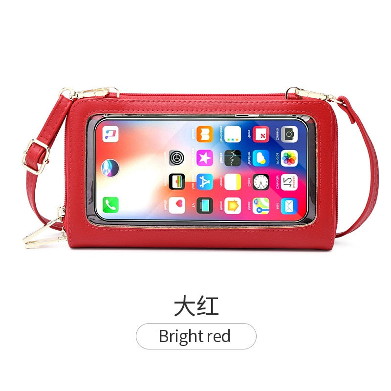 Buylor New Touch Screen Phone Women's Bag PU Leather Crossbody Shoulder Strap Handbag for Women FID Anti-theft Brush Long Wallet