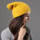 [Rancyword] Women Winter Hats Beanies Knitting Rabbit Wool Fur Hat Female Real Fur Skullies Caps Gorros Solid Color RC1222-2