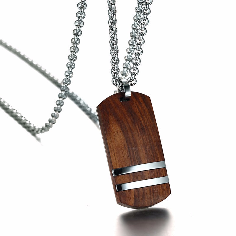 Vnox Top Rosewood Men Necklace Unique Qualified Wooden Pendants & Necklaces Stainless Steel Jewelry Adjustable Chain 22-24"