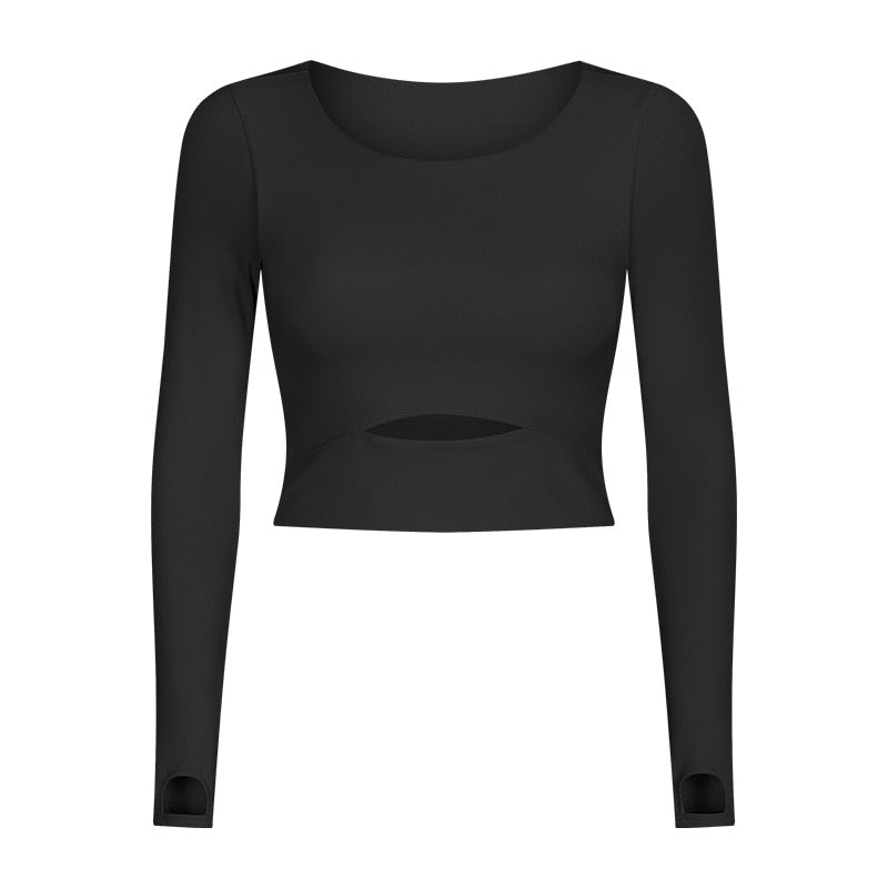 SHINBENE ARDOR Padded Gym Sport Long Sleeved Shirts Women Thicken Nylon Yoga Fitness Crop Shirts Long Sleeve with Thumb Holes