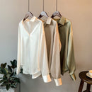 Hochwertige, elegante Bluse aus Seidenimitat, Frühling, Damenmode, langärmelige Satinbluse, Vintage Damen Stehkragen Street Shirts