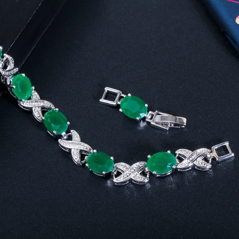 CWWZircons 2022 New Trendy Jewelry Elegant X Cross Oval Green CZ Crystal Ladies Party Tennis Bracelet with Extender CB210