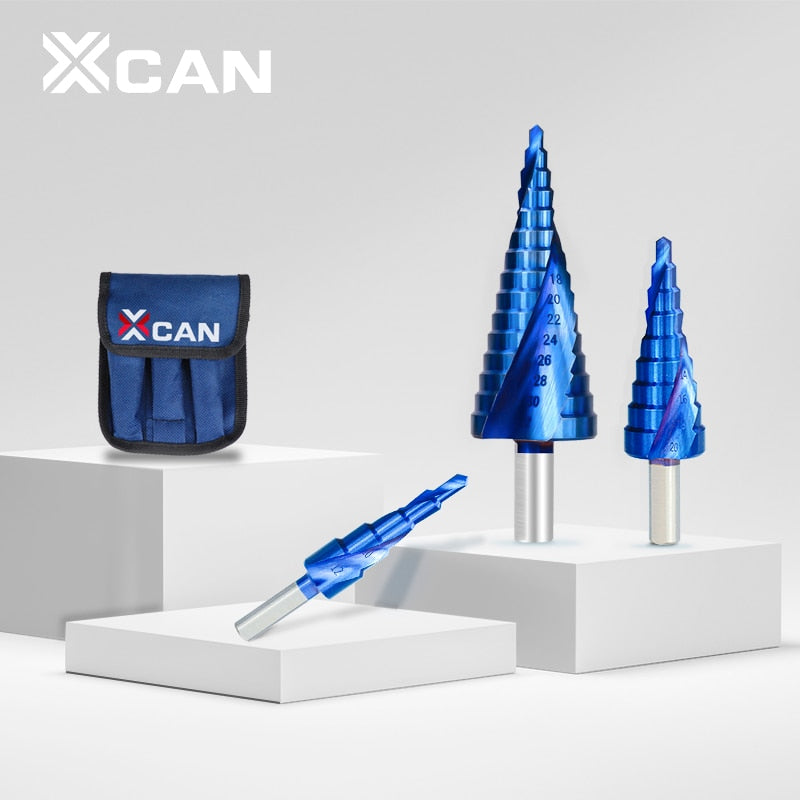 XCAN Metal Drills 4-32mm HSS Nano blue Coated Step Drill Bit Drilling Tools HSS Metal Wood Hole Cutter Step Cone Drill
