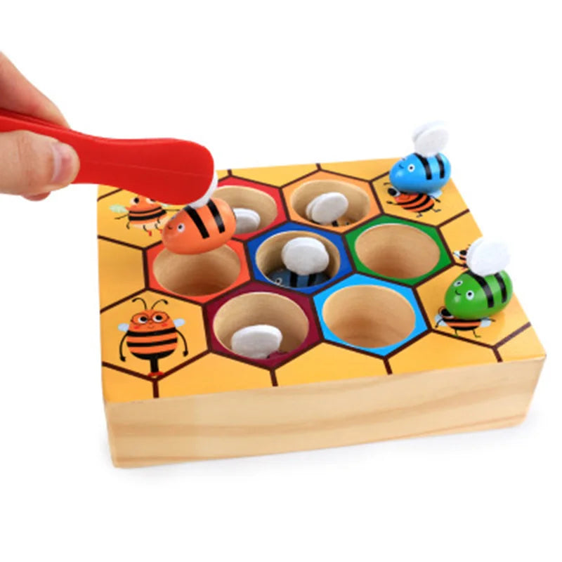 Children Montessori Early Education Beehive Game Industrious Little Bees Kids Wooden Toys Childhood Color Cognitive toys