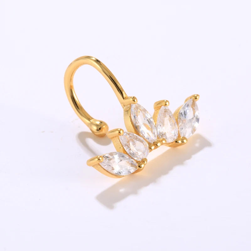 Aide 925 Sterling Silver White Zircons Pave Chain Tassel Ear Cuffs For Women Non Pierced Oval Crystal Crown Shape Clip Earrings