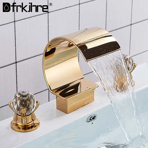 The Cascade Three | Widespread Waterfall Basin Faucet in Polished Gold