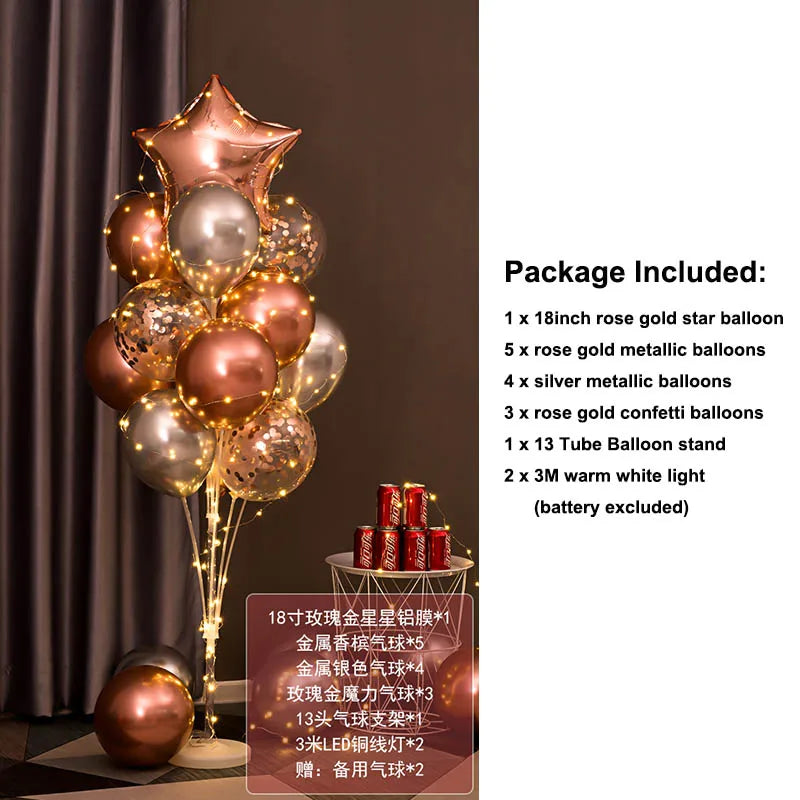 Light Up LED Balloon Stand Kit 13Pcs Balloons Reusable Clear Column Holder Set For Table Floor Wedding Birthday Party Supplies