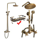 Antique Brass Shower Faucets Set 8'' Rainfall Shower Head Brass Handshower Dual Handle Mixer Tap Rotation Bath Shower Faucet