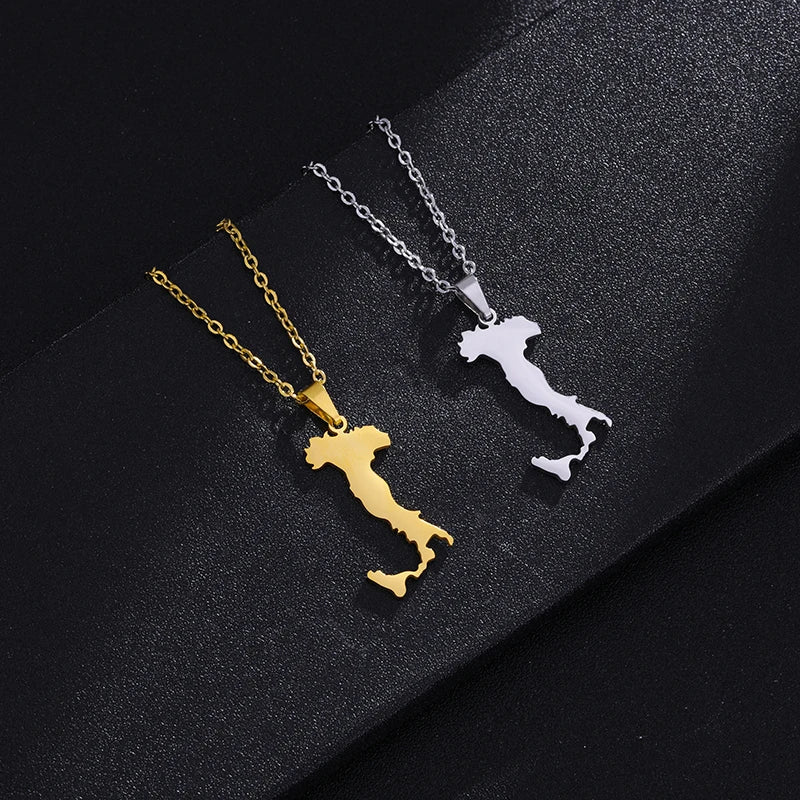 Italy Map Pendant Necklaces For Women/men Silver Color/Gold Color Stainless Steel Italian Maps Ethnic Party Jewelry Gifts