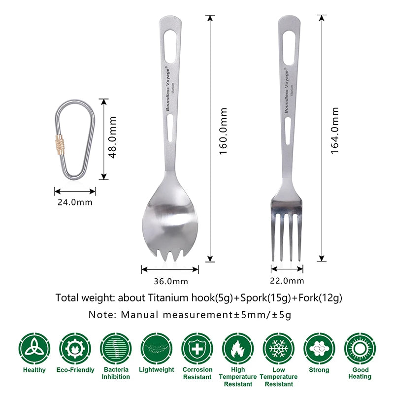 Boundless Voyage Titanium Tableware Travel Flatware Titanium Knife Fork Spoon Chopsticks Straw Outdoor Camping Picnic Cutlery