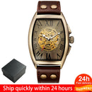 Transparent Skeleton Automatic Mechanical Watch Men Genuine Leather Belt Top Brand Luxury Self Winding Mens Retro Watch Clock