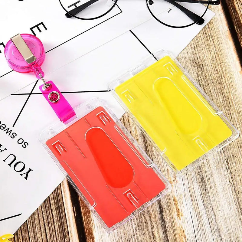 XRHYY  Pack Of 10 Heavy Duty ID Badge Holder Hard Plastic Horizontal & Vertical Clear Holder With Thumb Slots 2-3 ID Card Holder