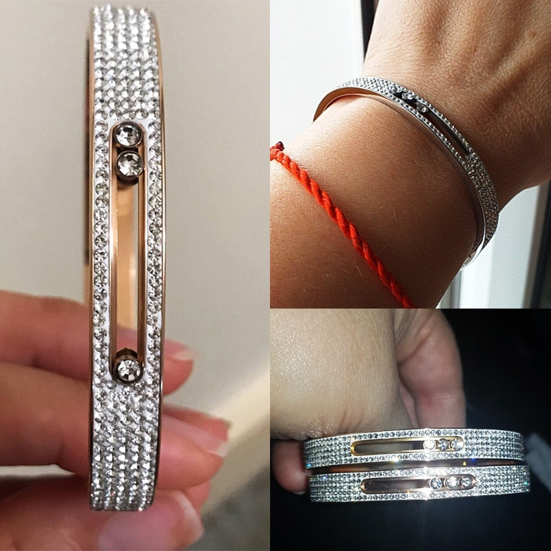 Stone Turnable Bangles For Women Slide Lover Bangles Full Crystal Bangles Bracelet Luxury Brand U Buckle Bangle K0067-1