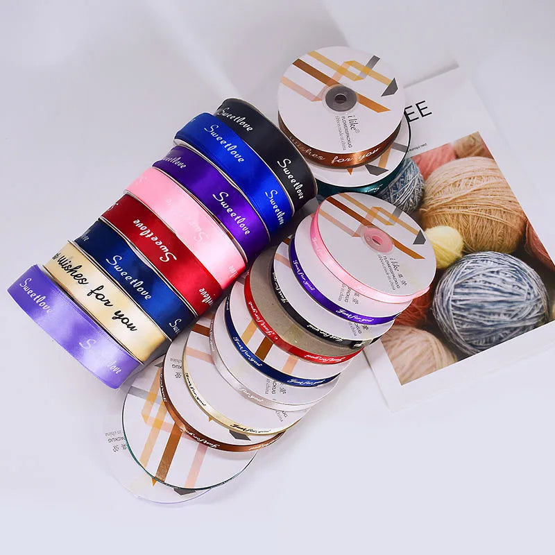 5yards 10-38mm "Just for You" Printed Polyester Ribbon Letters Print Ribbon for DIY Gift Packing Wedding Christmas Bow Ribbons
