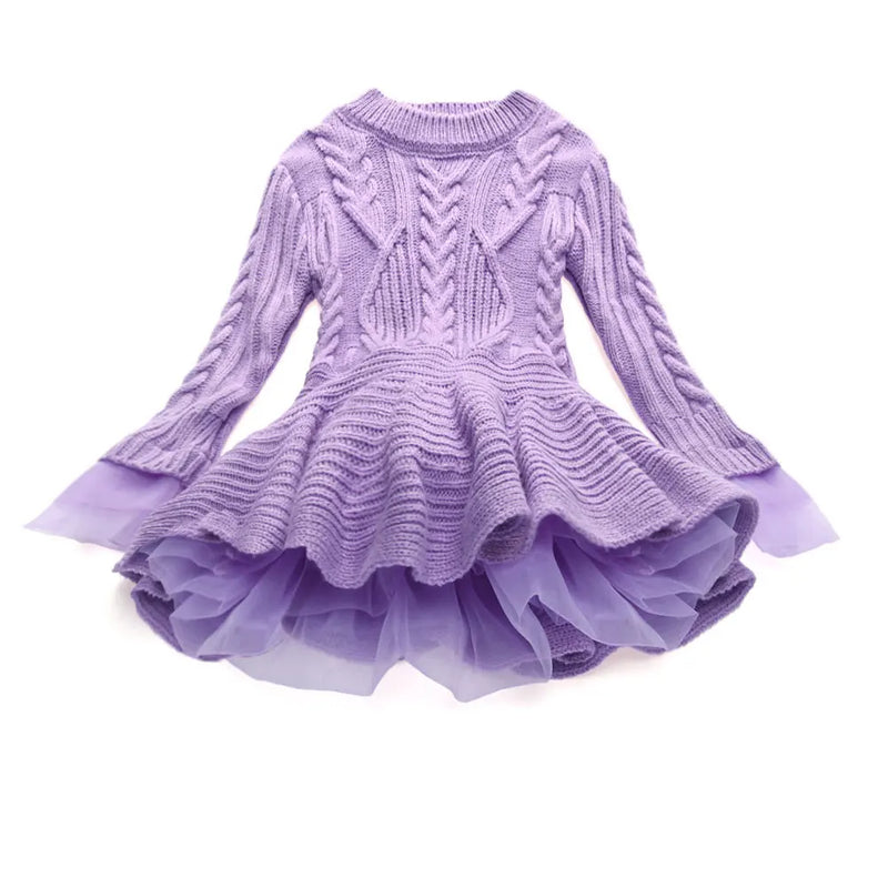 Kids Girls Tutu Dress 2022 Autumn Winter Girls Knitted Chiffon Dresses Christmas Birthday Party Children Girls Clothes