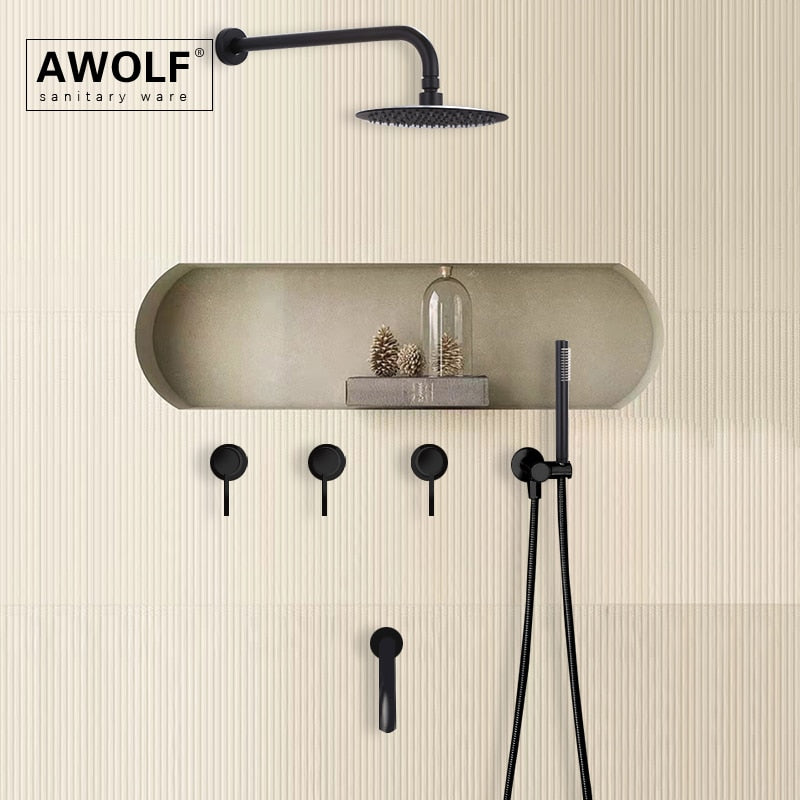 Bathroom Shower Set Brushed Rose Gold Simplicity Solid Brass Shower Faucet Shower Bath Mixer Tap Black And Chrome Color AH3023