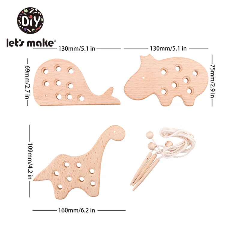 Wooden Kindergarten Mouse Threading Board Lacing Beech Wooden Sewing Toys Dinosaur Button Beaded Blocks For Boys Girls Products