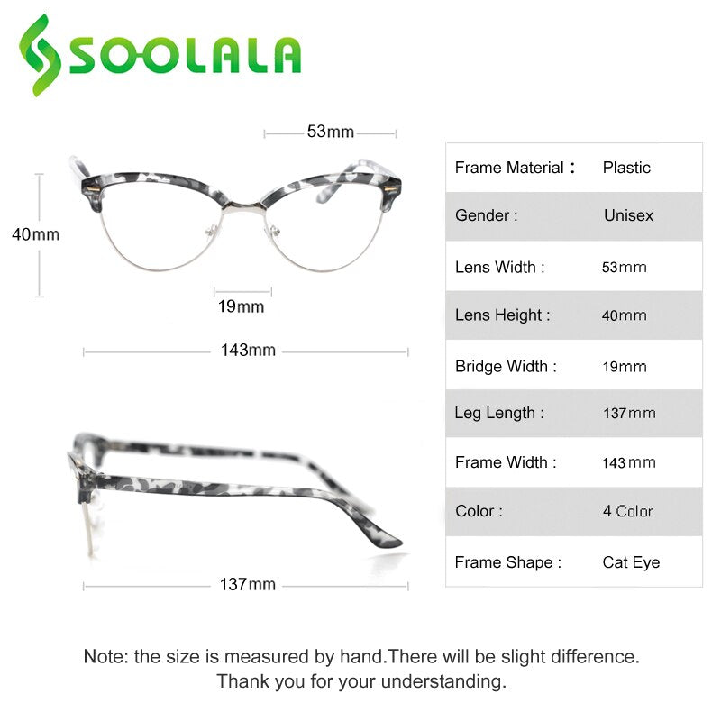 SOOLALA Cat Eye Semi-Rimless Anti Blue Light Filter Eyeglasses Frame Women Blue Light Blocking Anti Radiation Computer Glasses